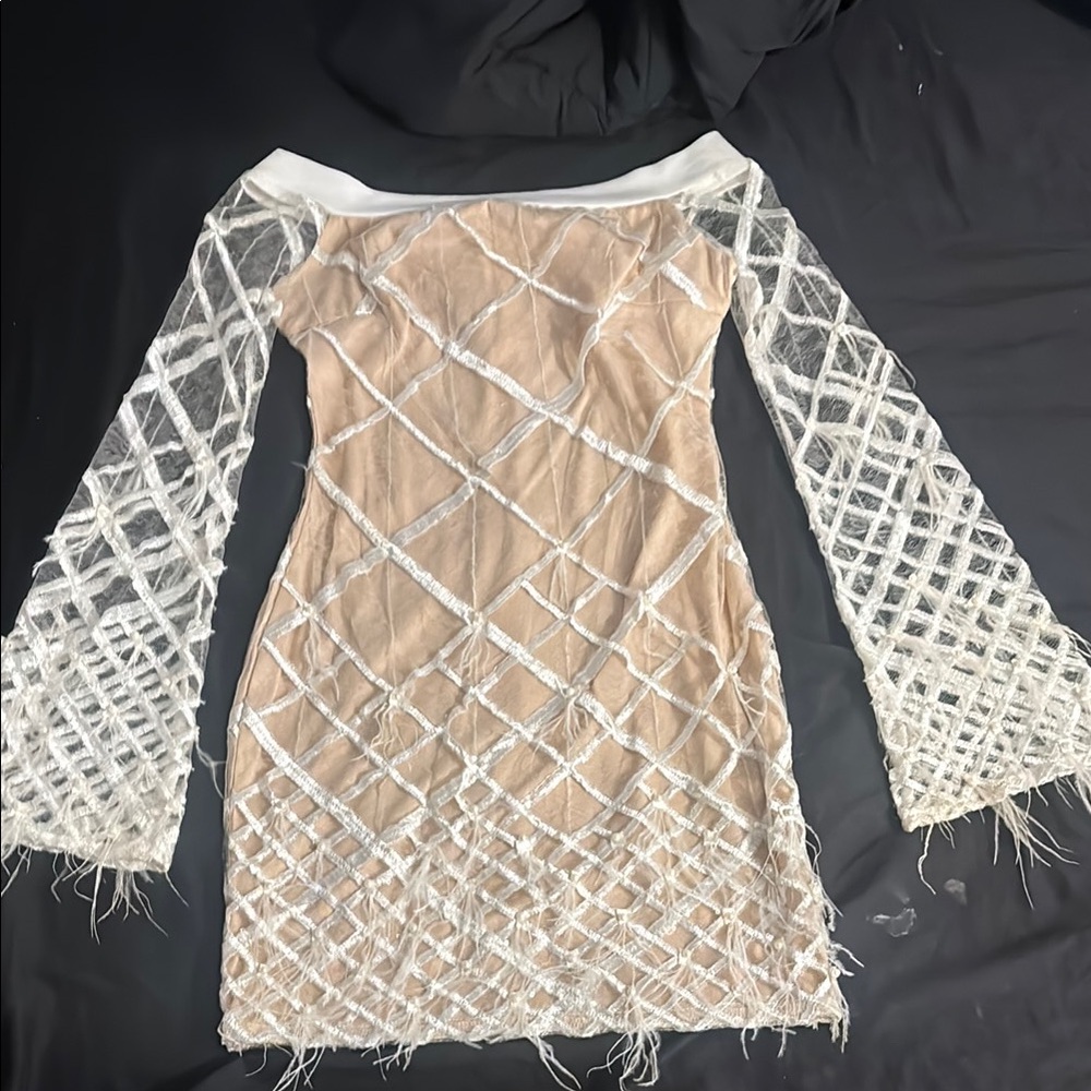 Tan Bodycon Dress with Off-the-Shoulder Bell Sleeves